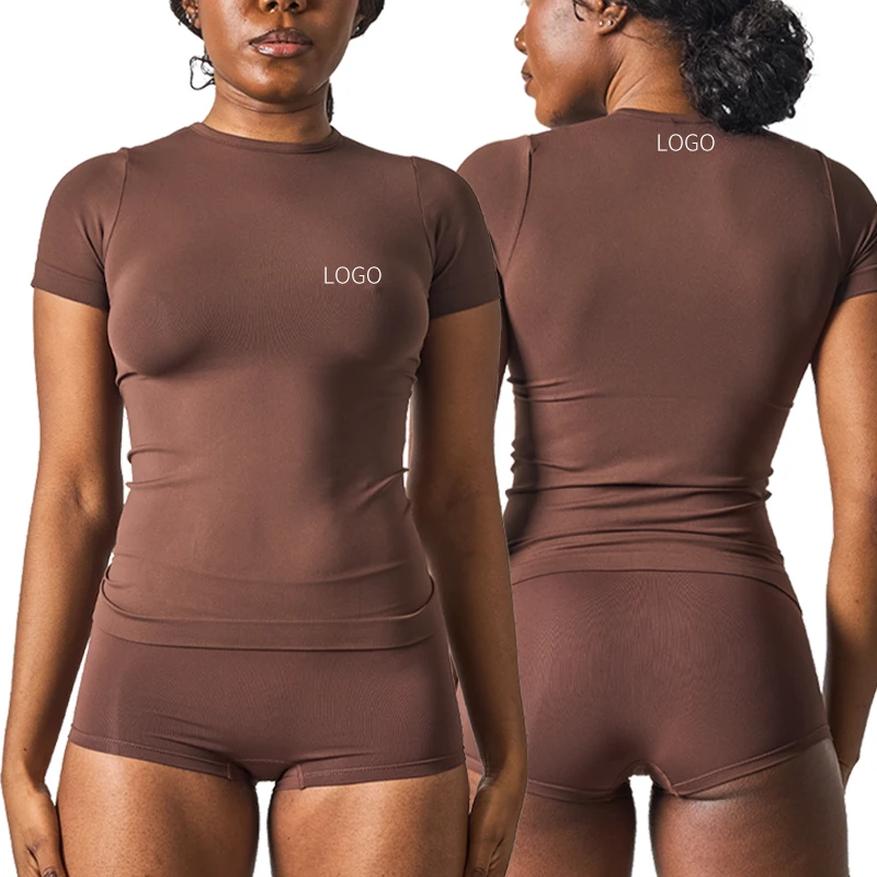 SK0710&SK0712 Sports Yoga Set Sweat-Absorbing And Breathable Slim Top With Nude Feeling Boxer Shorts For Women