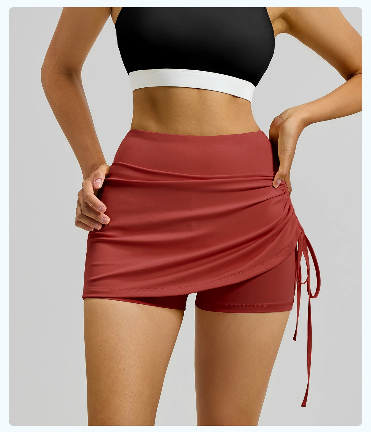 G TOP Women's 220GSM High-waist Pleated Breathable Yoga Shorts That Are Quick-drying and Suitable for Running and Exercise.