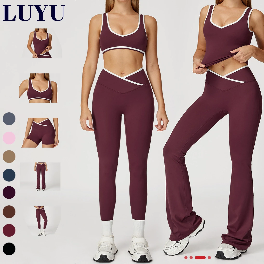 OEM V-shaped Women's High Waist Workout Top/Leggings Sets Color Blocking Sportswear Gym Pilates Yoga Set