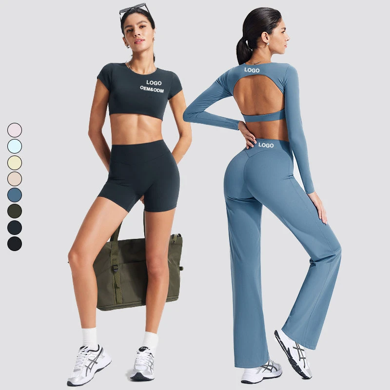 New Arrival 4 Pieces a Set Sexy Beauty Open Back Custom logo Sportswear High Elasticity Dry Quickly Hot-selling Yoga Set