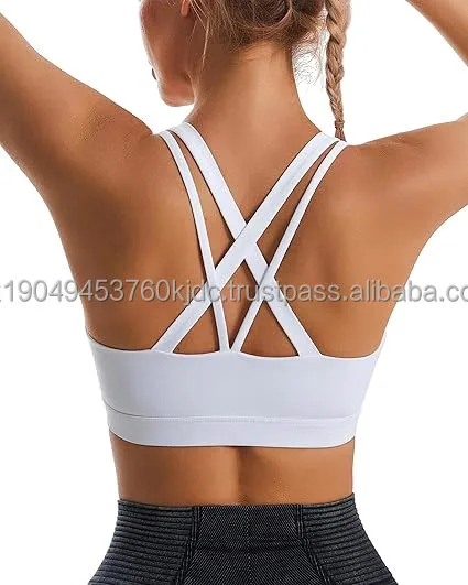 Strappy Lightweight Sports Bra for Women Plus Size Sexy Crisscross Back Yoga Bra Removable Cups Seamless Breathable Four-Way