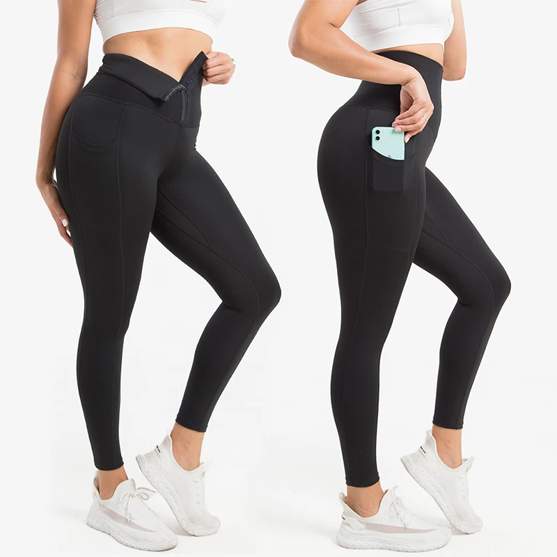 Women's Boot Cut High Tummy Control Slimming Pants Side Pockets Yoga Gym Athletic Exercise Waist Trainer Leggings Control Panty