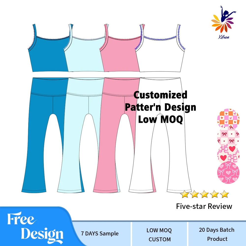 Girls Yoga Set Custom Solid Color Crop Camisole Leggings High Elasticity Sports Active Wear