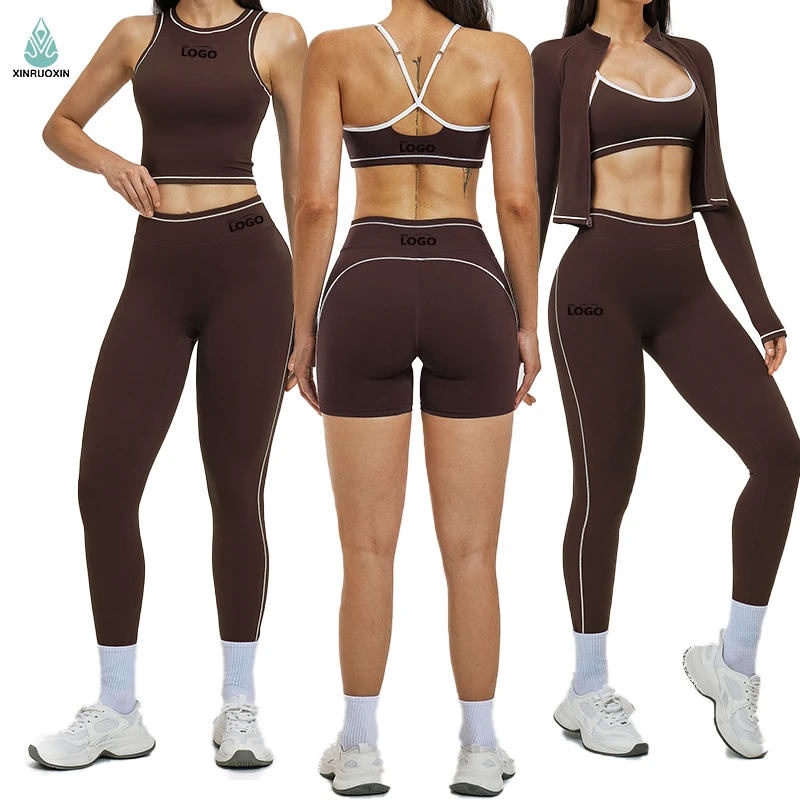 Women's 5-Piece Yoga Workout Set, Breathable Quick-Dry Activewear with Sports Bra, Tank Top, Jacket, Shorts & Leggings for Gym
