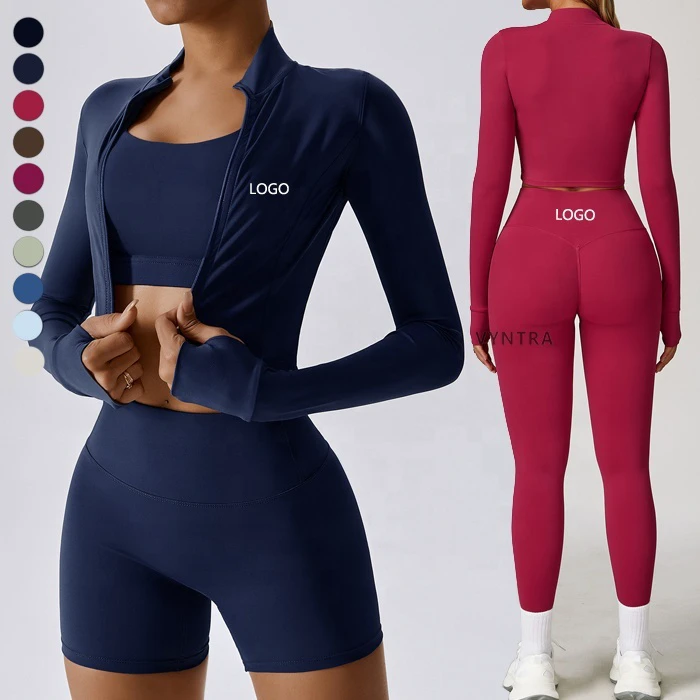 Women 3pcs Buttery Soft Fitness Workout Long Sleeve Activewear Yoga Gym Clothes Bra Crop Top High Waist Pants Sport Leggings Set