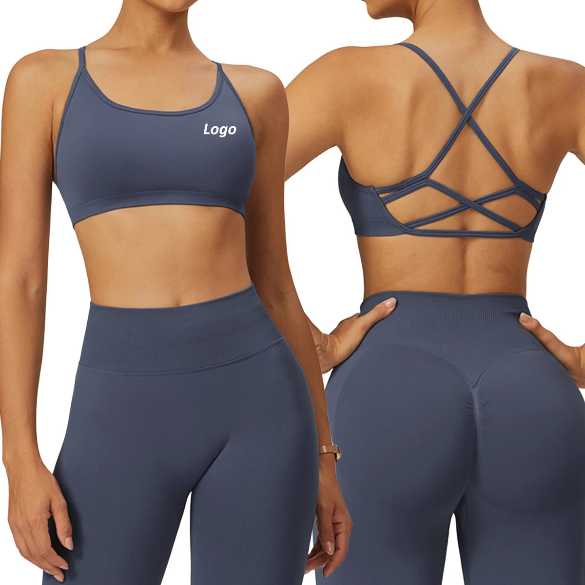Wholesale Women's High Support Yoga Sports Bra Breathable Quick Dry Spandex/Nylon Bow Decoration U-NECK Non-adjusted Straps OEM