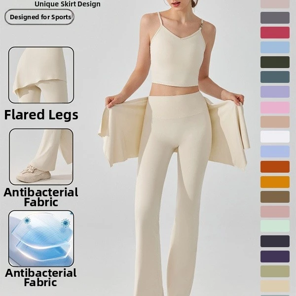 Women's High Waist Seamless Yoga Flare Pants with Skirt Tummy Control Butt Lifting Breathable Workout Fitness Leggings for Women