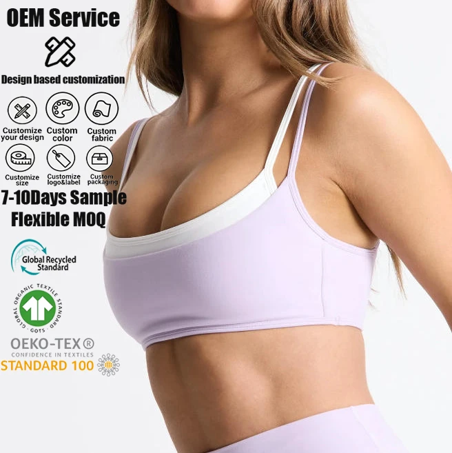 Custom Logo Activewear High Impact Shockproof Adjustable Strap Layered Sports Bra Anti-Sheer 2-Layer Fitness Crop Top for Gym