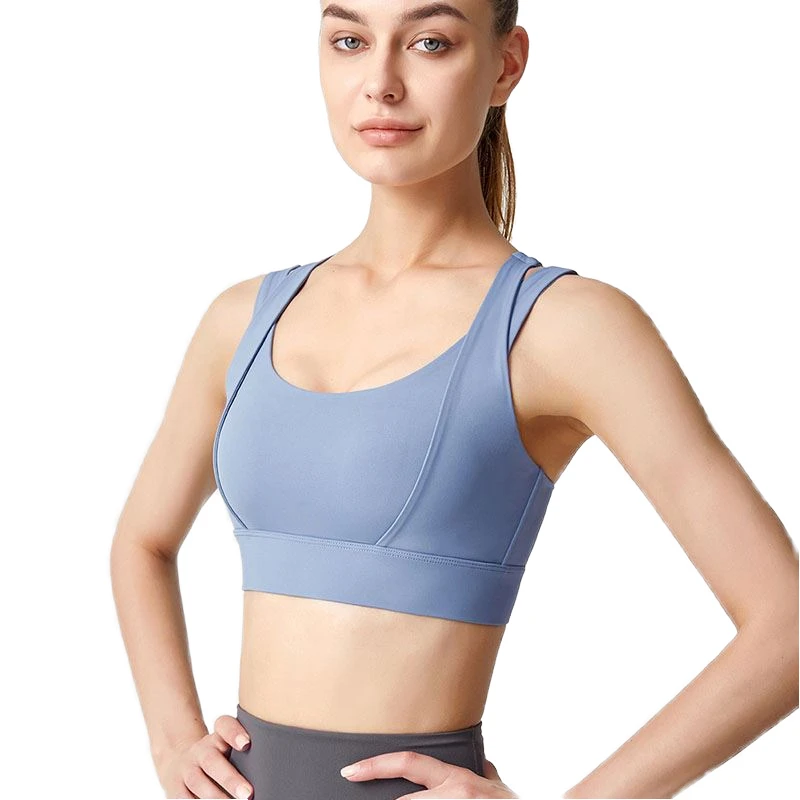 New Wide Shoulder Straps Compression Yoga Bra Fixed Padding Sports Bra for Women With Big Breast