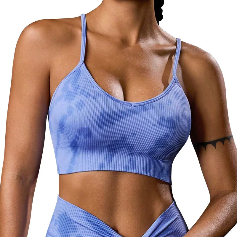 Sports Yoga Bra Seamless Breathable Tie Dye High Support Adjustable Thin Straps with Removable Pads for Women Outwear