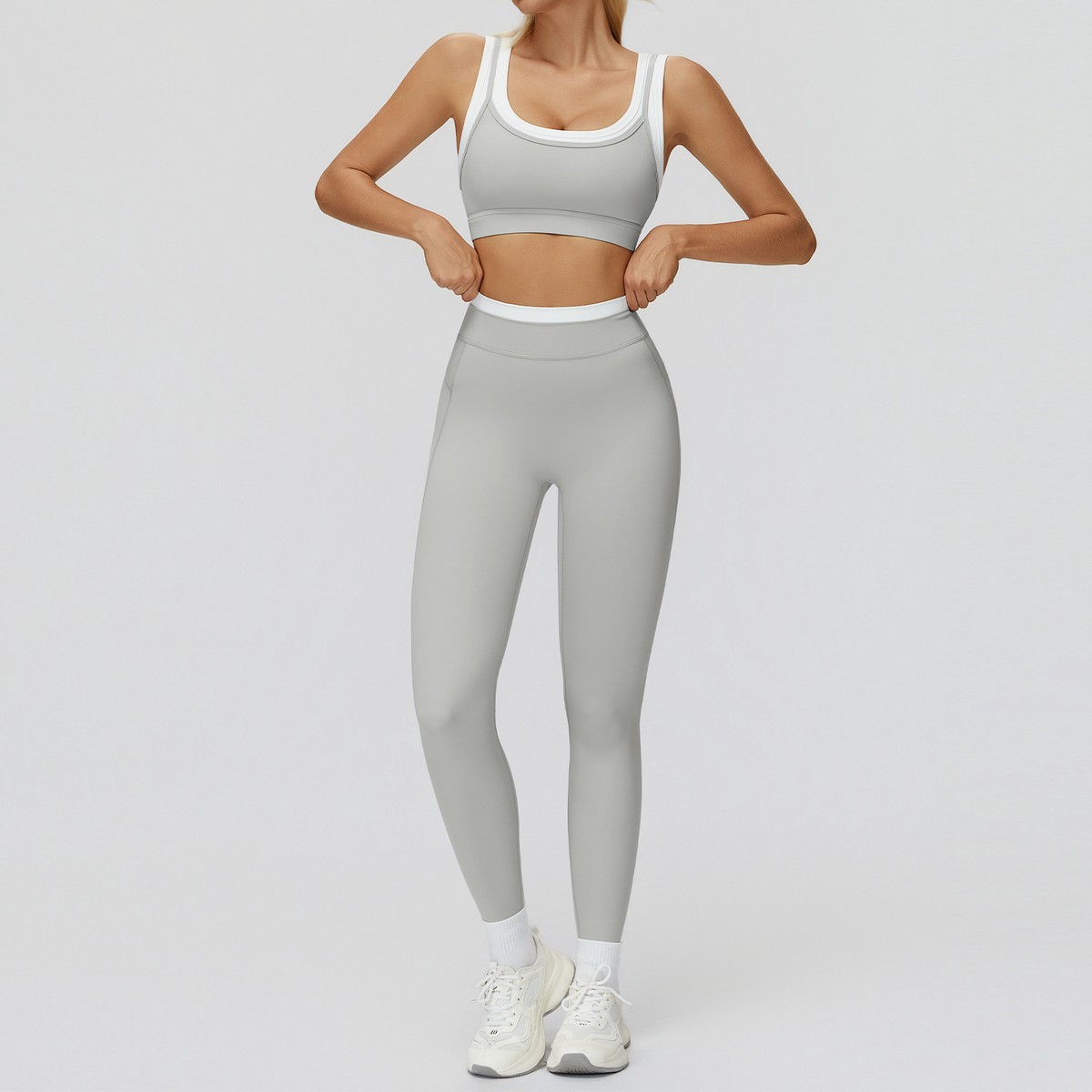 OEM Nylon Spandex High Waist 4-Way Stretch Breathable Crop Top Pants Yoga Set for Women