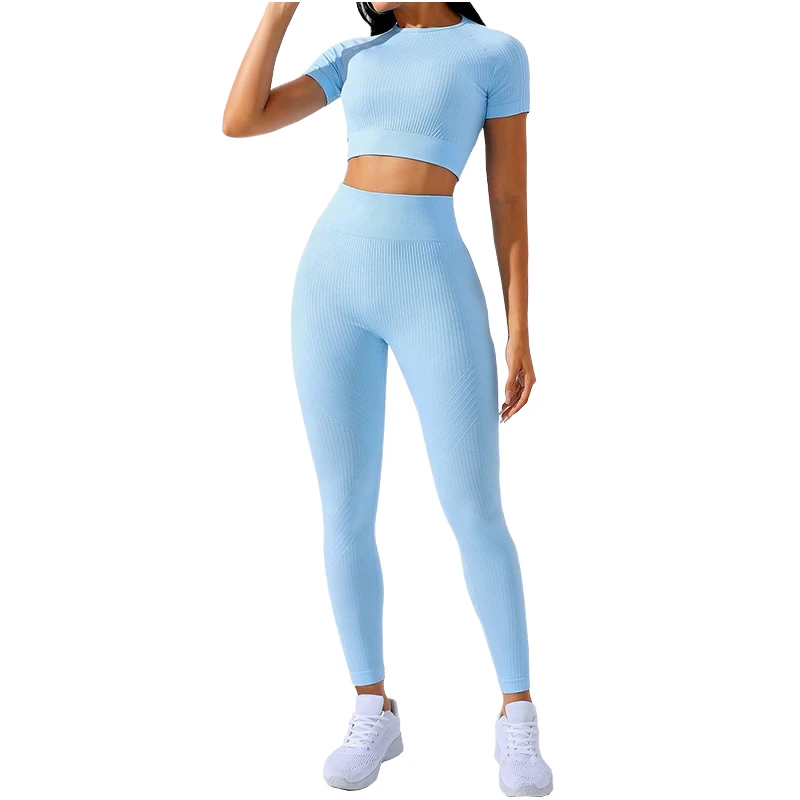 Custom High Waist Plus Size Scrunch Butt Ribbed Yoga Suit Breathable Elastic Waist Pilates Fitness Women Yoga Sets