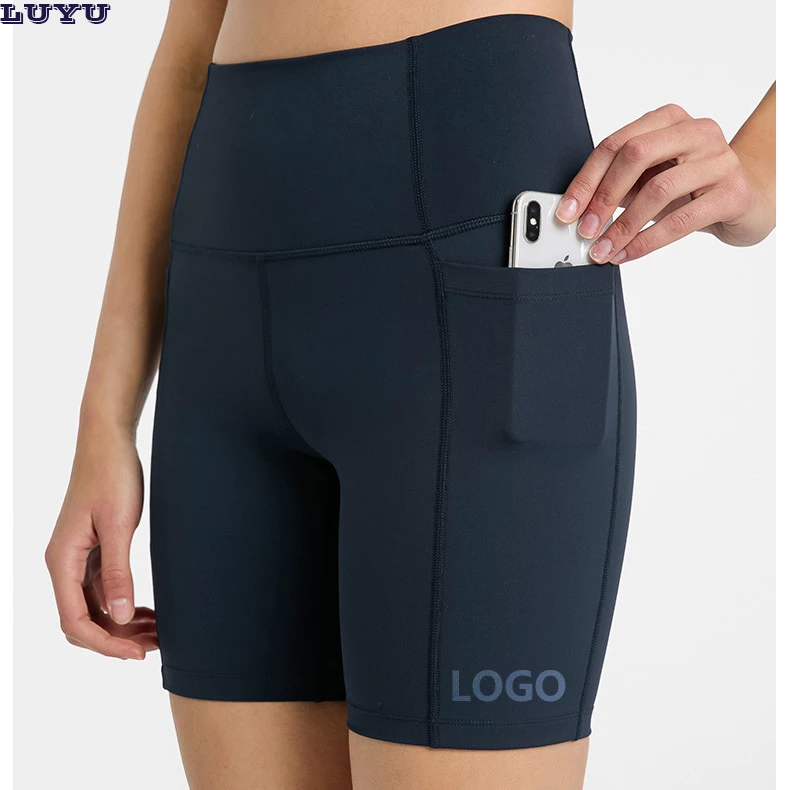 Custom High Waist Yoga Shorts Women Side Pockets Tummy Control Butt Lifting Tights Fitness Cycling Shorts