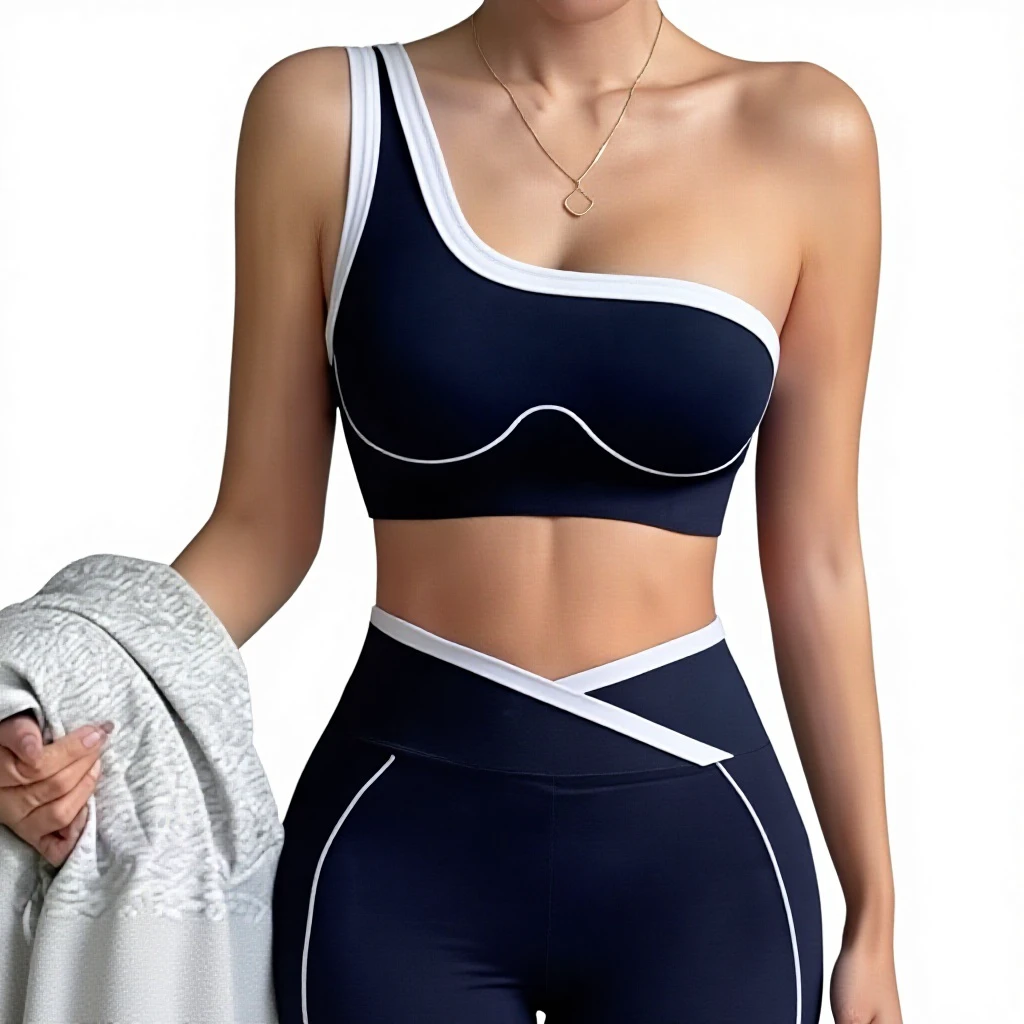 Contrast Color One-Shoulder Sports for Women Custom Women Four Way Stretch Quick-Dry Fitness Yoga Bra