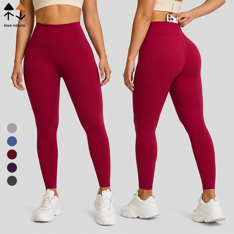 Women Buttery Soft Naked Feel Yoga Leggings High Waist Rear Waist Phone Pocket No Front Seam Sculpting Pilates Running Gym Pants