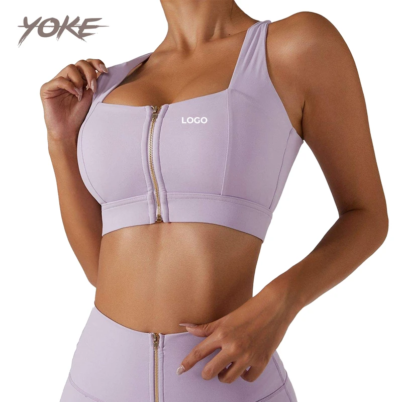 New Custom Wholesale Hot Selling OEM Sports Women Wear Yoga Bra High Impact Front Zip Fitness Bra Adjustable Strap Sports Bra
