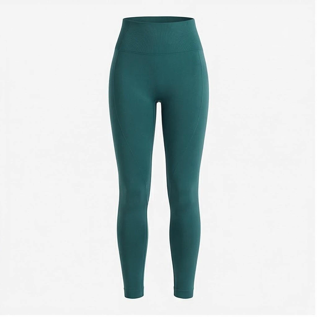 High Waist Full Length Seamless Yoga Leggings Solid Green Spandex Polyester Four-Way Stretch Women's Activewear