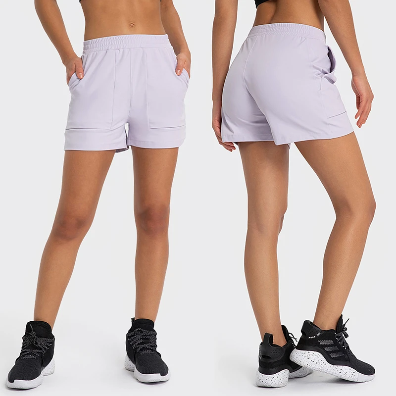 Wholesale Summer Female Sports Fitness Pants New High Waist Yoga Shorts With Side Pockets Casual Style DK344
