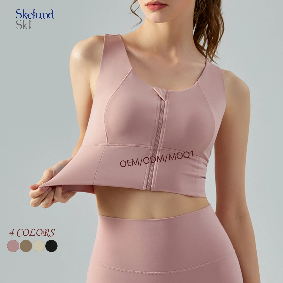Customized Wholesale High-intensity Quick-drying Shock-absorbing Front Zipper Sports Bra with Built-in Cups for Women