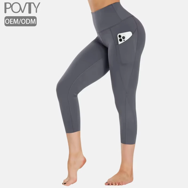 POVTY Wholesale 2026 Summer Women's High Waist Capri Leggings Soft Activewear Sports Workout Wear Fitness Yoga Pants Stretch