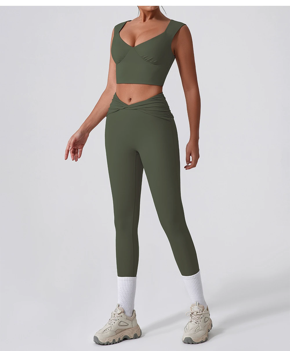 Hot Sale Buttery Soft V Cross Twist Waist 7/8 Leggings High Rise No Camel Toe Quick Dry Fitness Running Cropped Yoga Pants