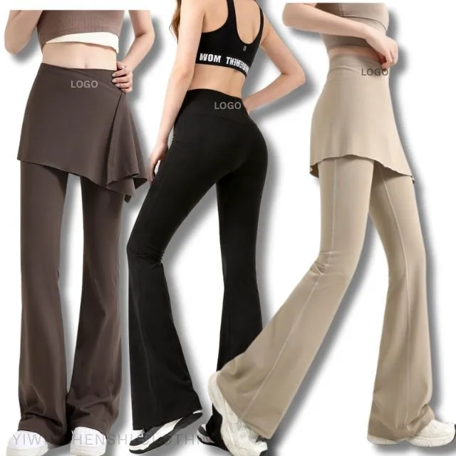 High-Waisted Yoga Pants for Women, Butt-Lifting Faux Two-Piece Skirt Leggings, Autumn Winter Fitness Women Flared Yoga Pants