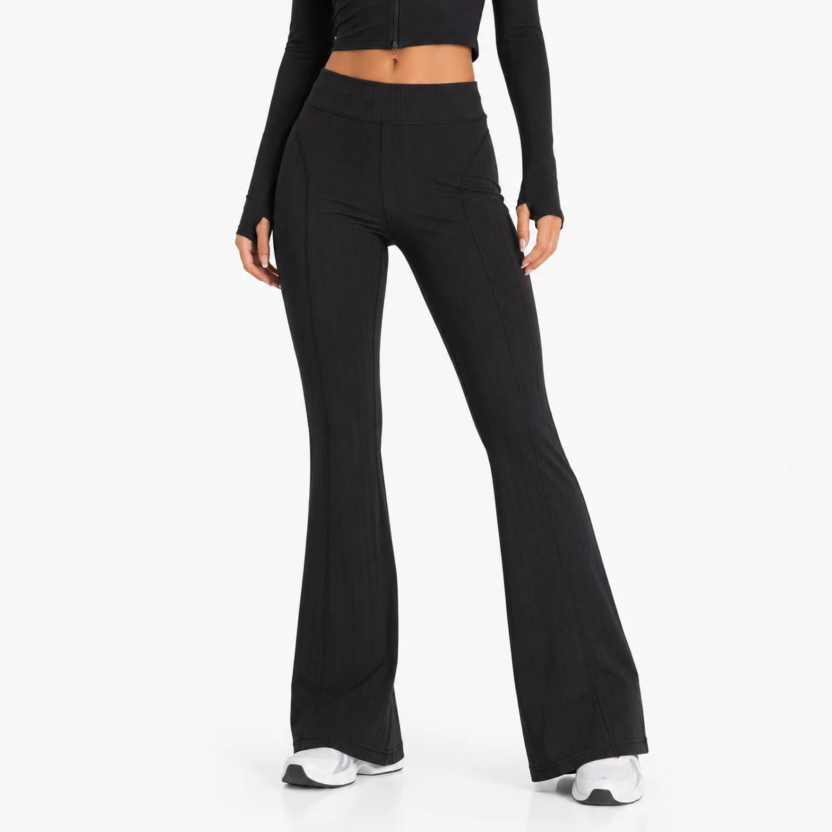 Wholesale Women Yoga Leggings 75% Nylon 25% Spandex Black High Waist Flare Legging Front Seam Custom for Gym Wear