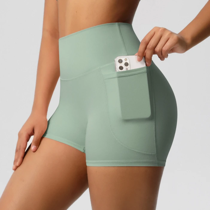 Skin-friendly High-waisted Elastic Breathable Both Side Pocket Pants Outdoor Cycling Sports Running Fitness Yoga Short Pants
