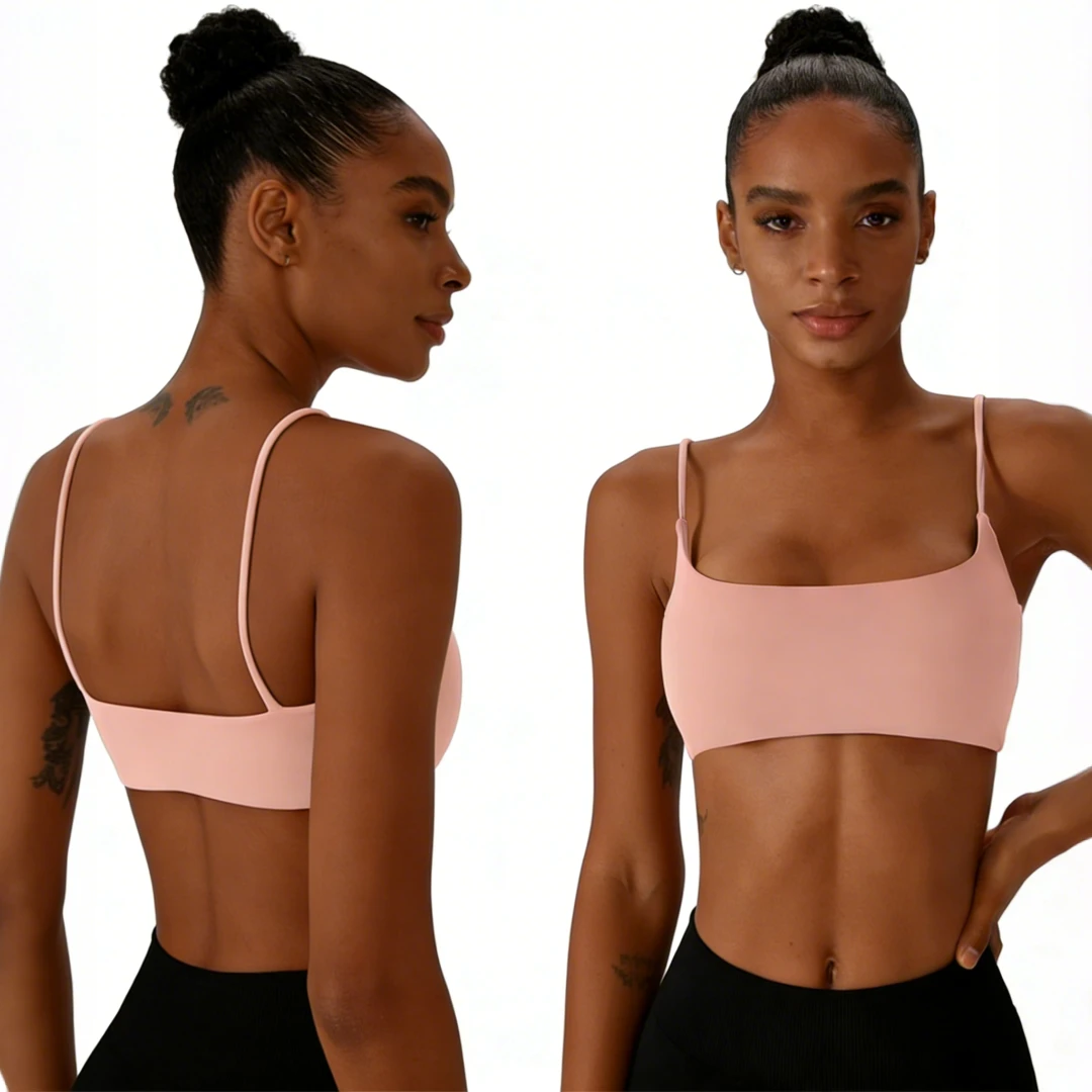 Women's Thin Strap Spaghetti Sports Buttery Soft Breathable Athletic Bra Square Neck Seamless Padded Workout Crop Yoga Top
