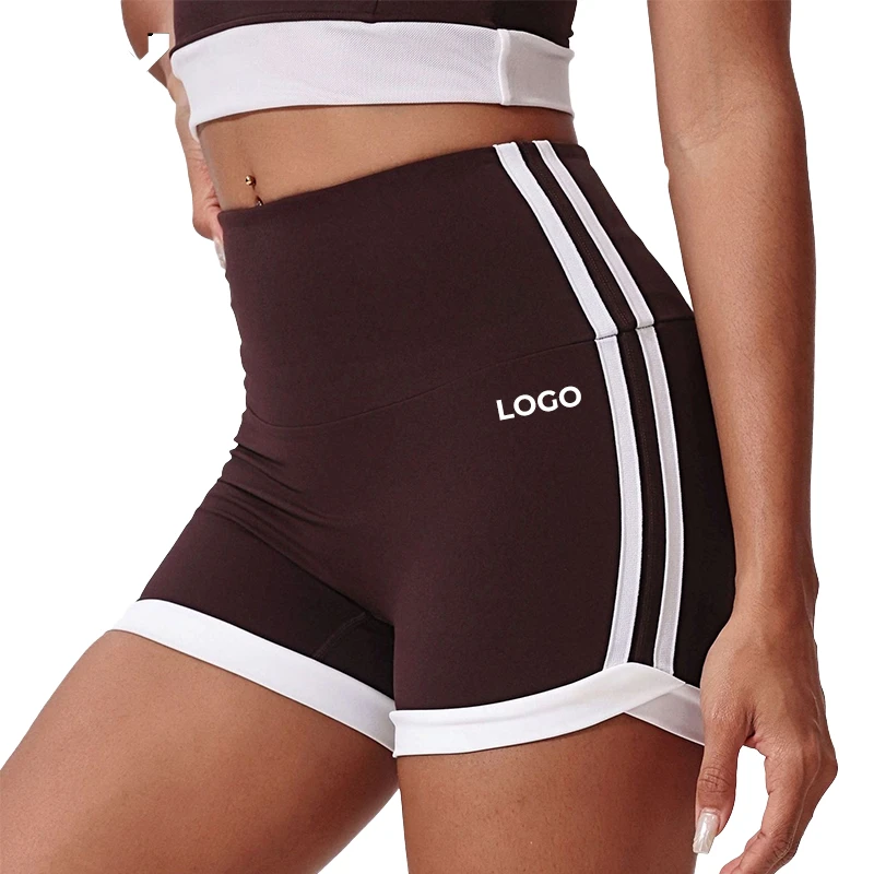 Women's Fitness Yoga Shorts High Waist Elastic Tight-fitting Butt-lifting Tummy Control Breathable Spandex/Nylon Solid Side