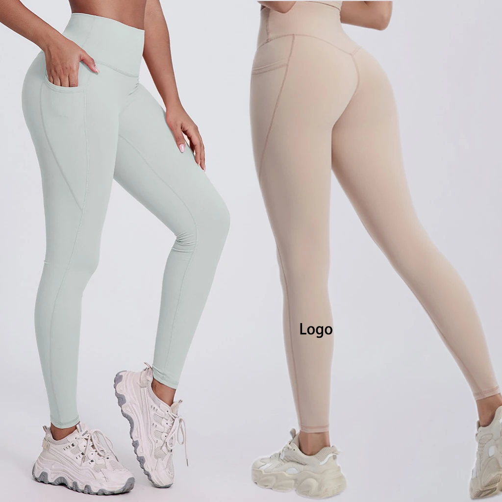 Wholesale Tummy Control High Waist Leggings With Side Pockets Nylon Spandex Women's Tights Yoga Fitness Gym Women's Leggings