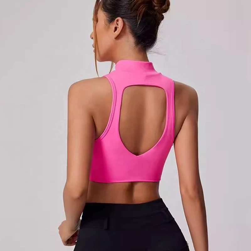 Women Soft High Neck Comfort Supportive Front Zipper Yoga Bra