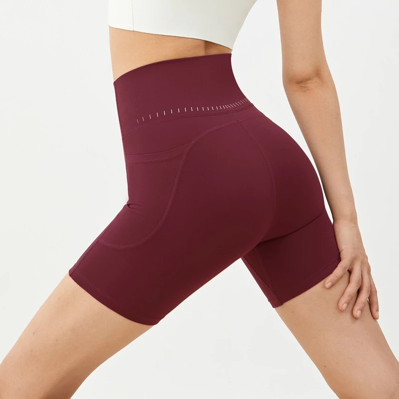 Nude-feel Breathable Wrinkle-resistant High-Waisted Butt-Lifting Yoga Shorts for Women's Outdoor Fitness Training Spandex/Nylon