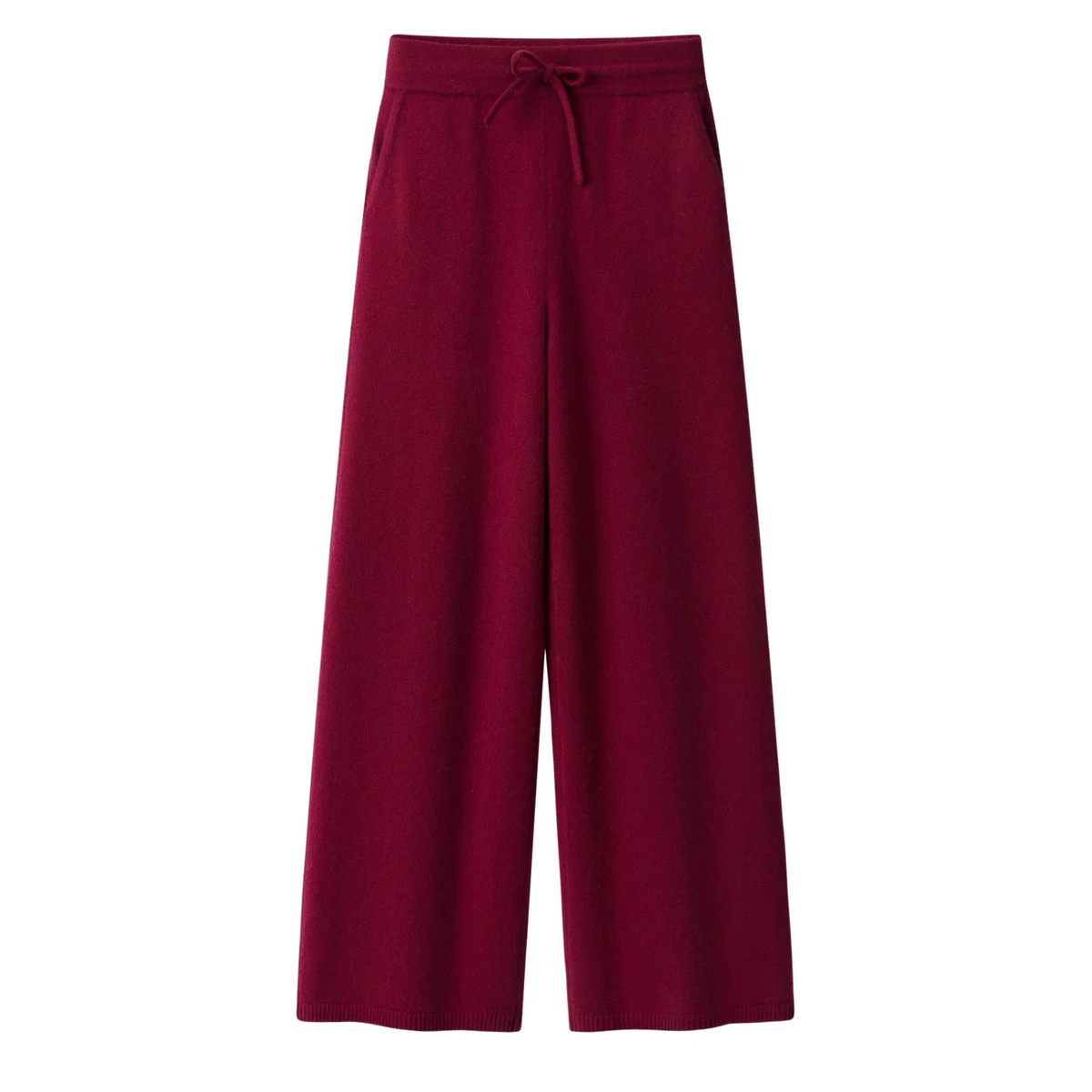 Mid-rise Drawstring Double-layer Thickened Wide-leg Loose Straight-leg Pants Women Autumn Winter Knitted Nylon/cotton Crystal