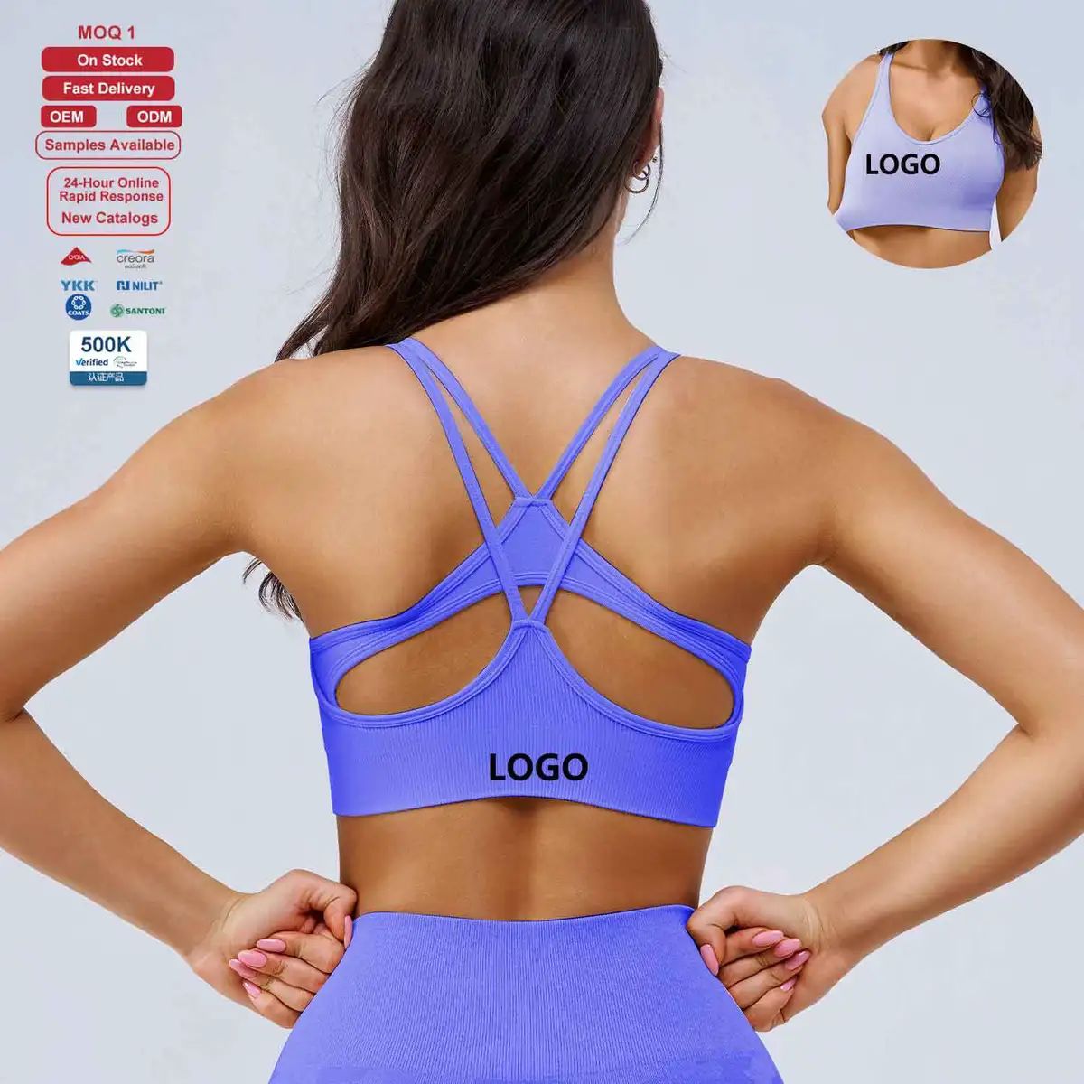 Factory Direct Women Yoga Wear Custom Cross Back Sports Bra Fast Sampling Low MOQ Private Label Supplier Active Bra Top