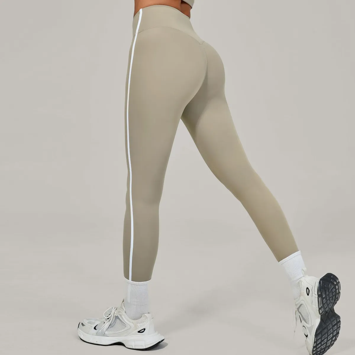 Women's High Waist Breathable Yoga Leggings Color Block Stitching Quick-Dry Breathable Outer Wear Hip-Lifting Fitness Pants