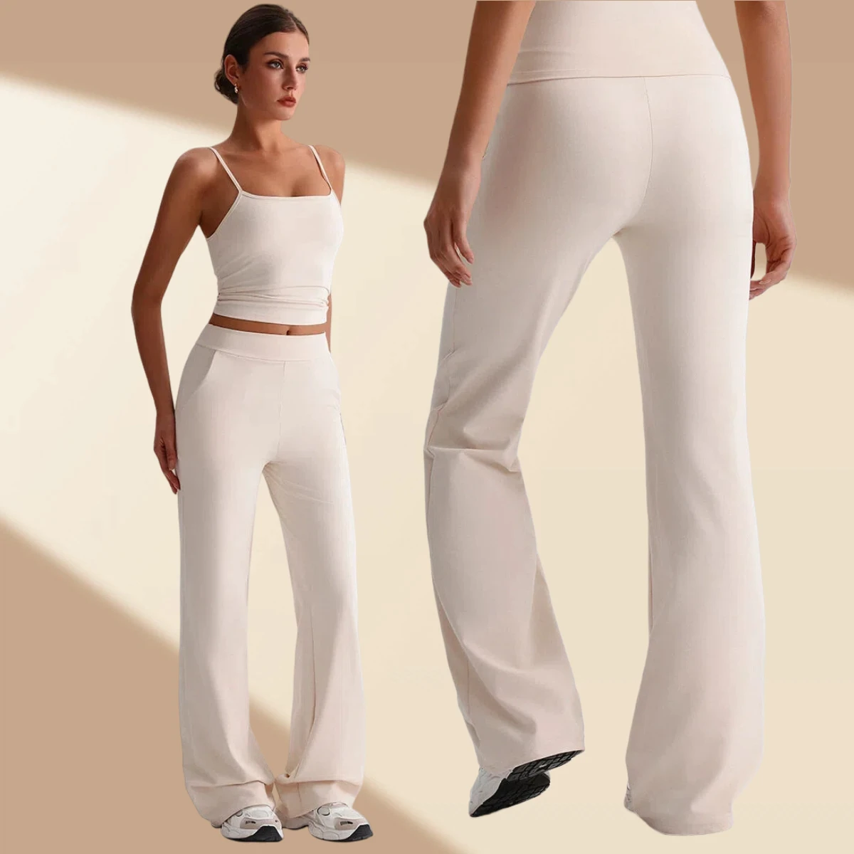 8027 Side Pocket Flared Wide Leg Tummy Control for Color Blocking Wrinkle-Resistant High Waist Hip Yoga Leggings