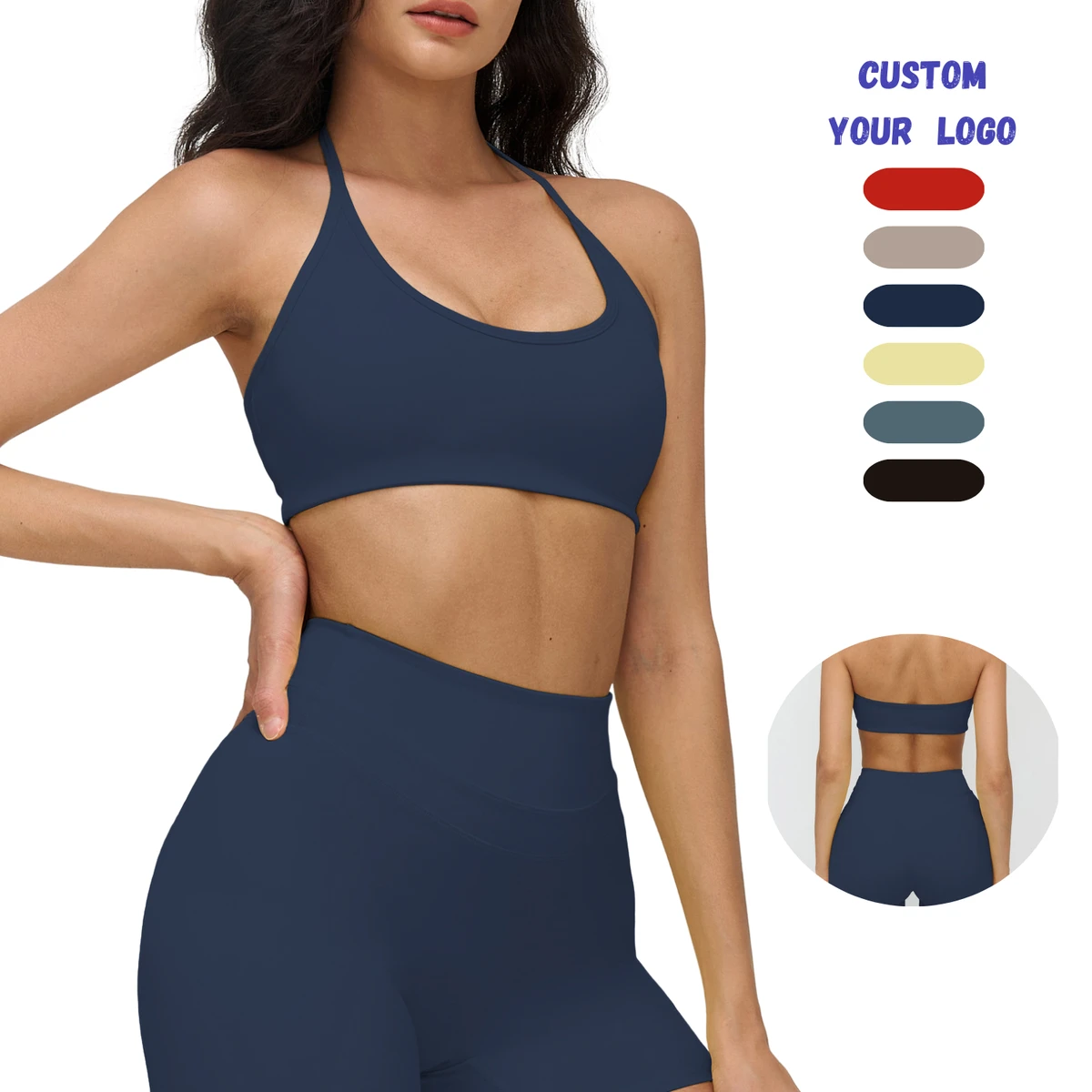 Women U Neck Halter Sports Bra Brushed Fabric Open Back Yoga Bra Soft Support Fitness Running Workout Bra Top