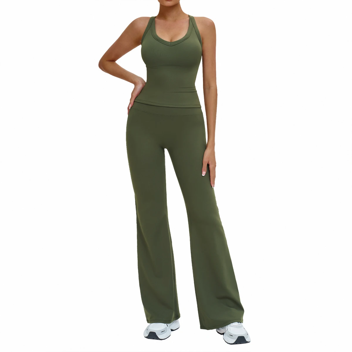 Solid High Elastic Waist Shockproof Wrinkle-Resistant Eco-Friendly Breathable Quick Dry 2-Piece Yoga Sports Running Set Fitness