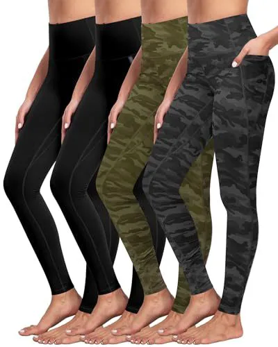 Camouflage Yoga Leggings with Side Pockets, High Waisted Tummy Control, Butt Lifting, 4 Way Stretch, Squat Proof Pants for Women