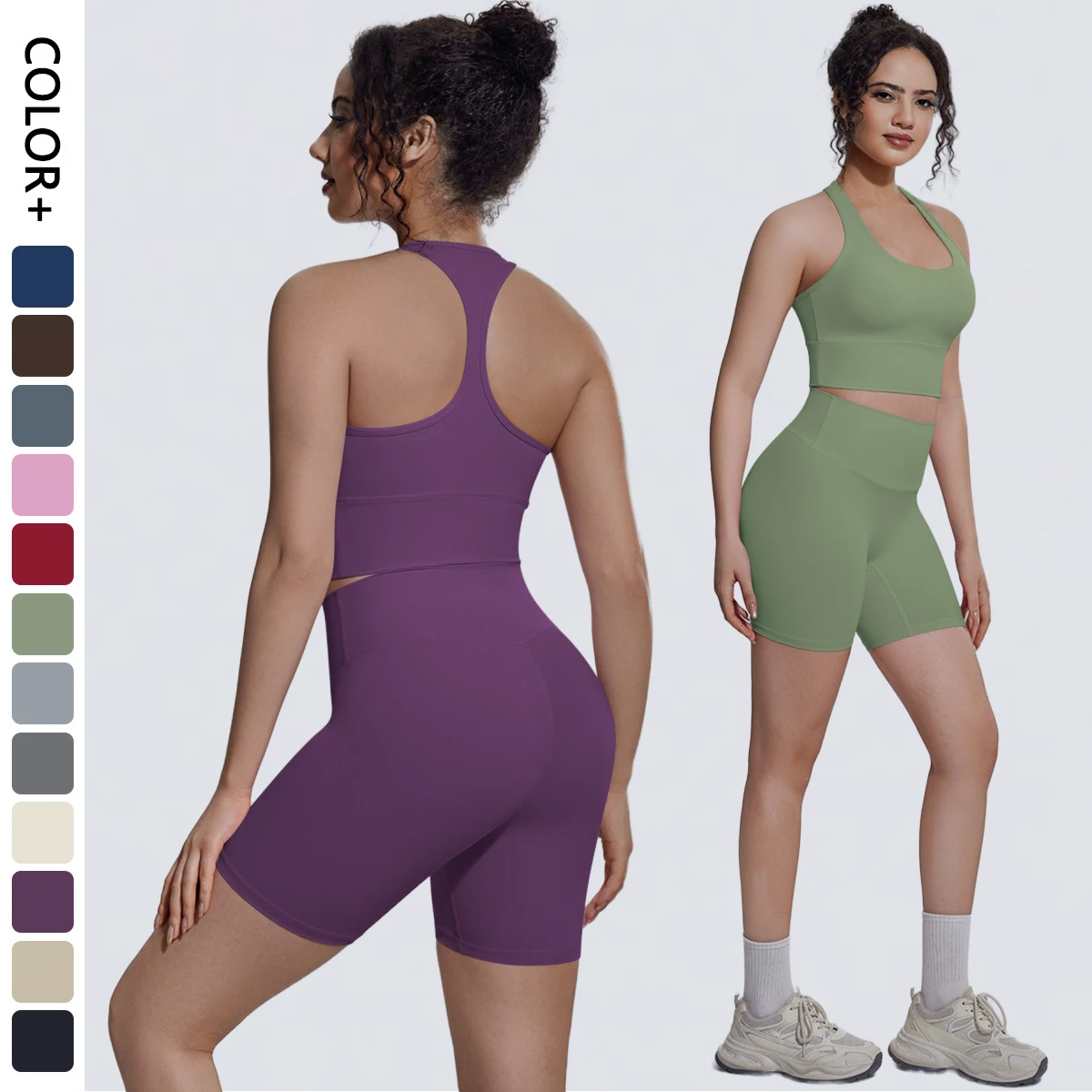 Wholesale Solid Quick Drying Tight Women Slim Running Sports Tops Yoga Set Bra Shorts and Bra Set Fitness Clothes