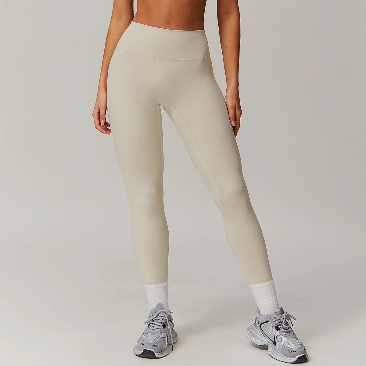 YanRuo Solid Plus Size Quick-drying High-waisted Full Length Yoga Pants Abdominal Hip-lifting Spandex/Nylon Worn Running Pants