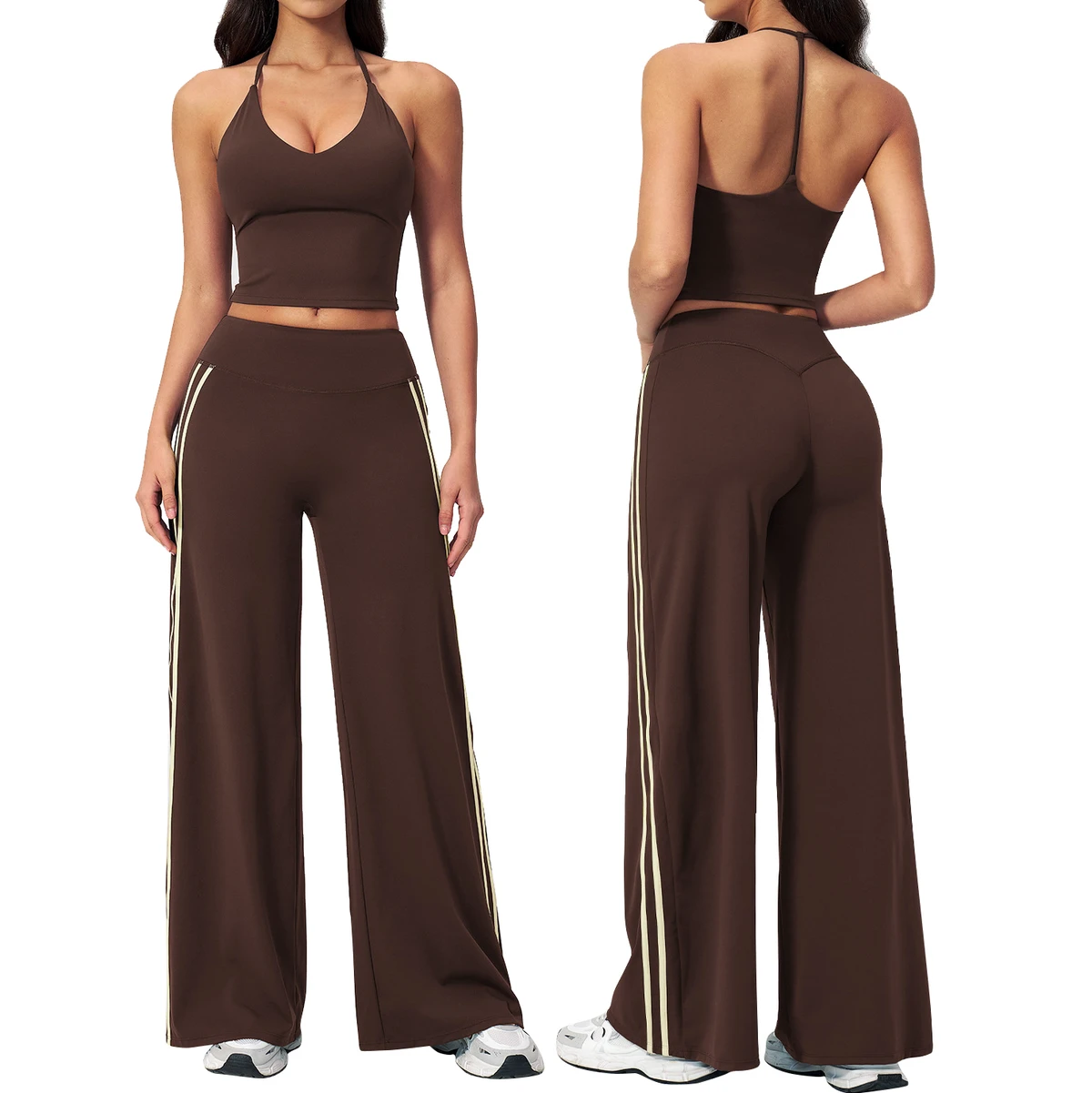 Women's 2-Piece Yoga Set Nylon/Spandex Material Quick Dry & Four-Way Stretch Breathable Gym Fitness Wear with Elastic Waist