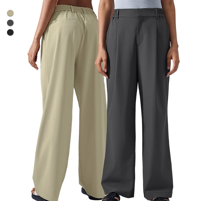 D25088 Fast Drying Breathable Straight Wide-leg Pants Loose Draping Lazy Style Pants for Women Summer Yoga Gym Outwork Pants