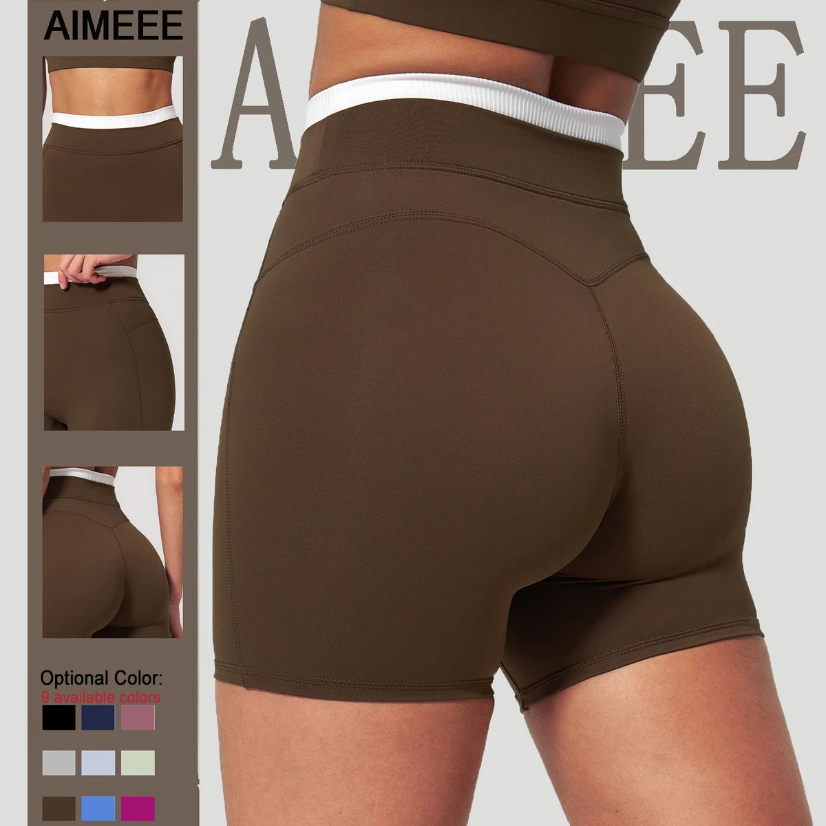 Sports Wear Yoga Clothes Naked Color Blocking High Waist Tight Running Shorts Women
