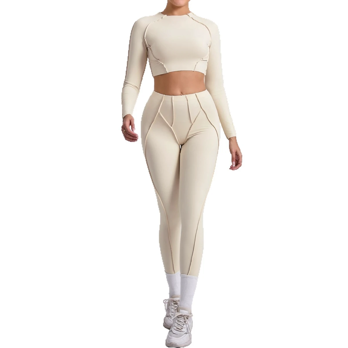 Versatile Women's Three-Dimensional Aesthetic Yoga Set V Waist Design Wrinkle Detailing Butt-Lifting Effect for Running Fitness
