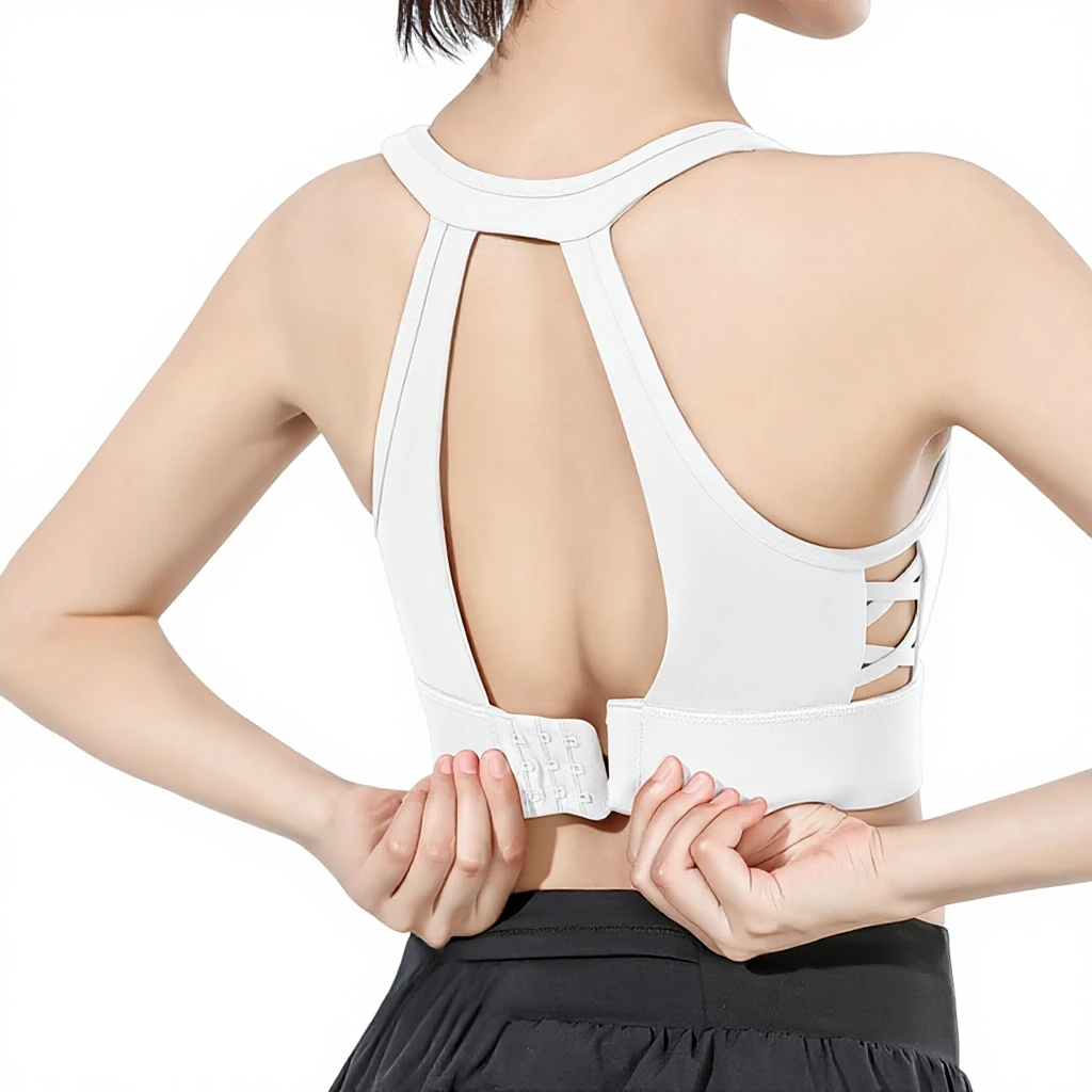 Sports Bra High-Strength Fixed Cups Shock-Absorbing Plus-Size Push-Up Seamless Racerback Nylon High Support Fitness Yoga