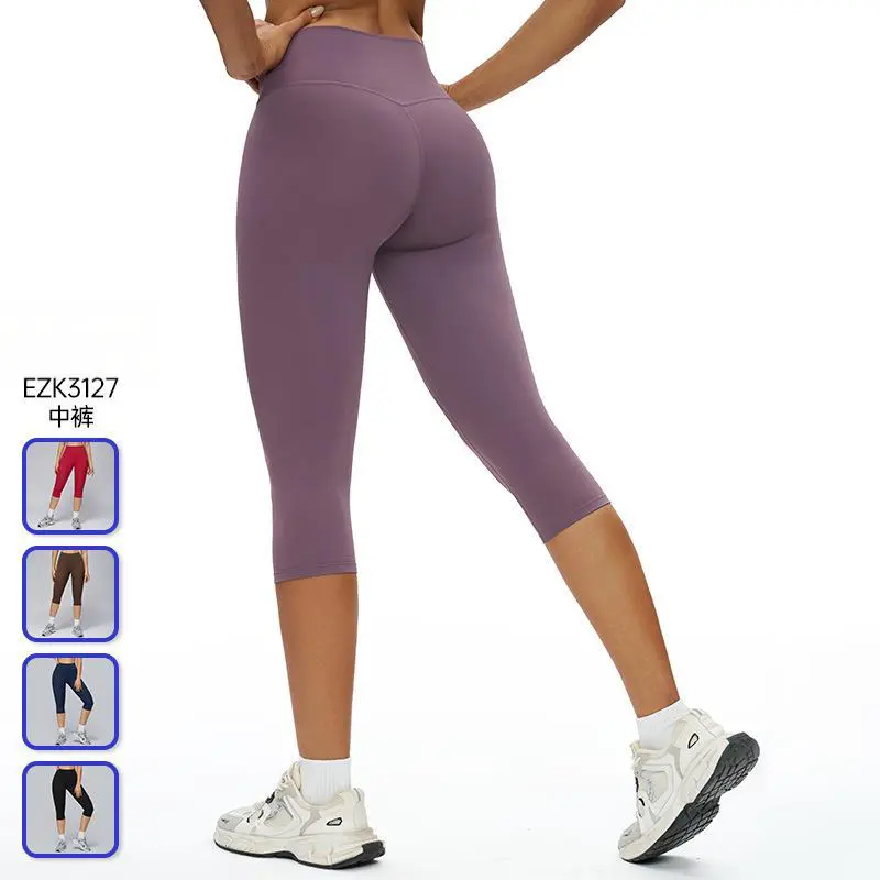 High Waist 3/4 Length Yoga Capri Pants With Embroidered Logo Breathable Quick Dry Spandex Nylon Fitness Leggings For Women