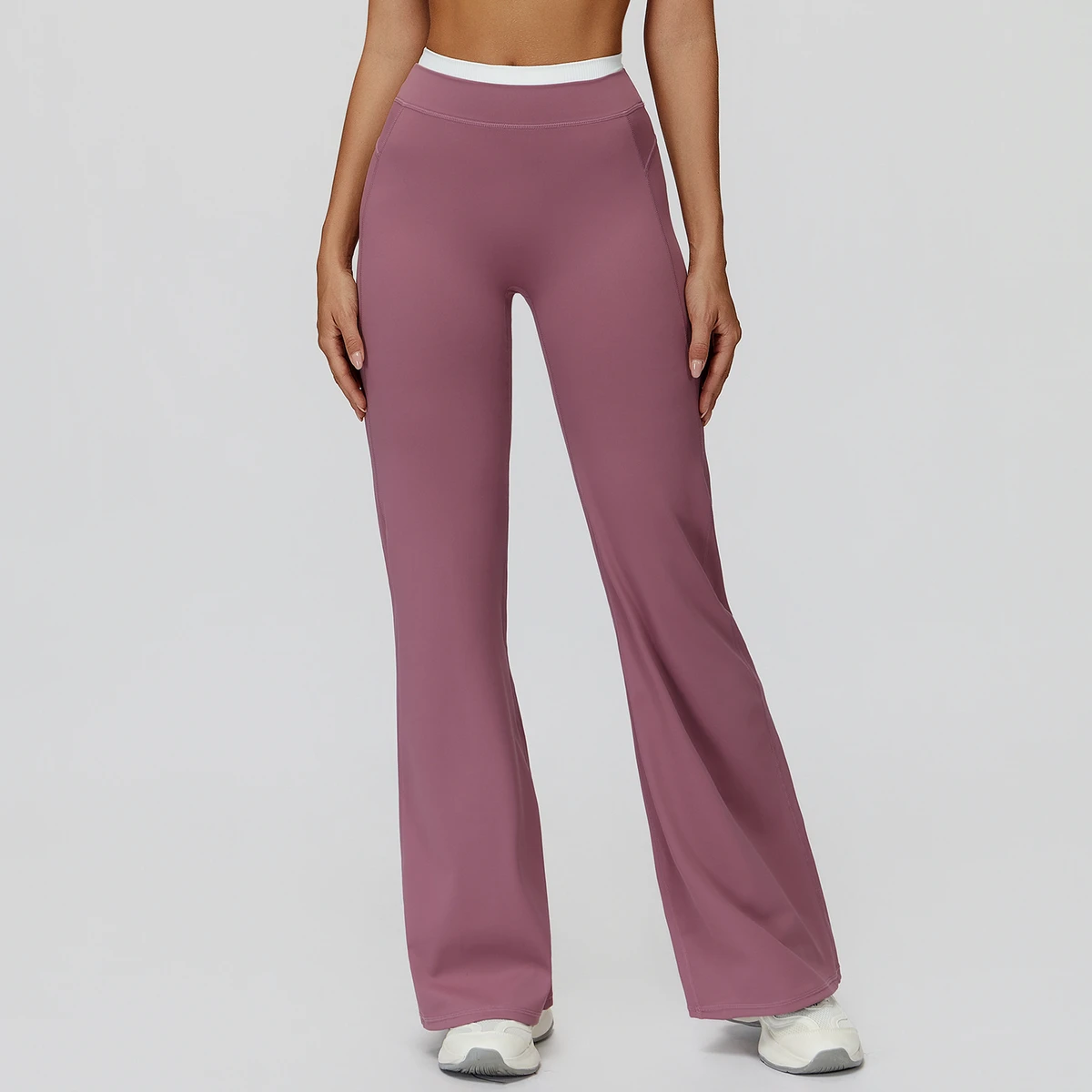 SPARK Contrast Color Ribbed High Waist Yoga Flared Pants Workout Tummy Control Pants Butt Lifting Leggings