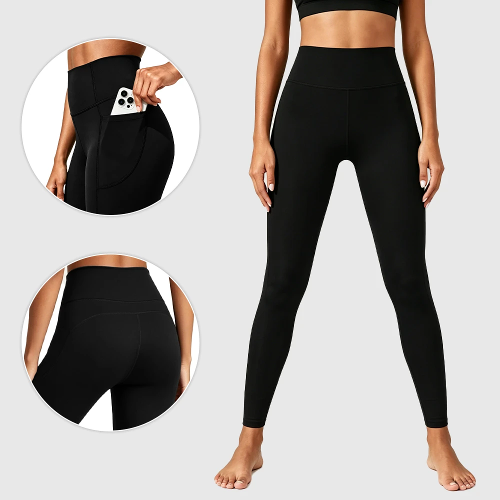 High Waist Yoga Leggings with Side Pocket, 4-Way Stretch Breathable Workout Pants for Women